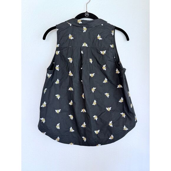 Anthro HD in Paris Embroidered Winnie Bee Sleeveless Button Down Top in Black 6 - Picture 4 of 9
